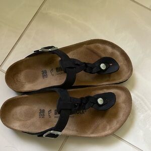 Birkenstock Gizeh Oiled Leather Braided Black Sandals. EU 38–size 7-7.5.